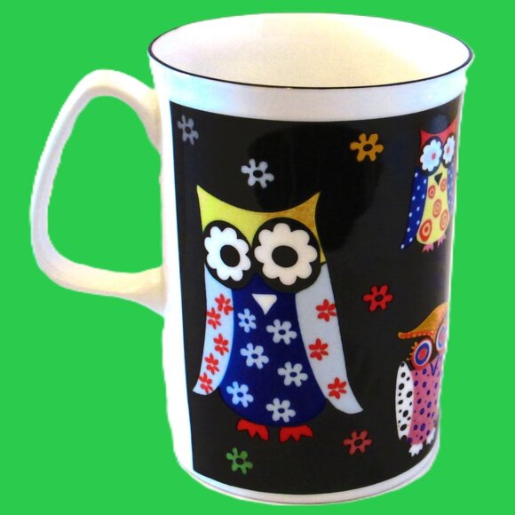 China Mug Owls,multi Color Owls, Rose of England fine bone china made in United - Picture 4 of 6